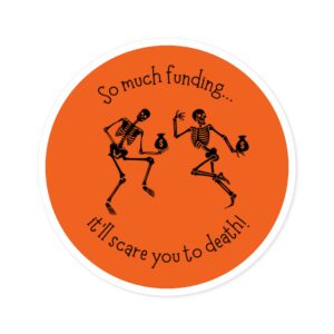 Funding Skeleton Round Stickers, IndoorOutdoor