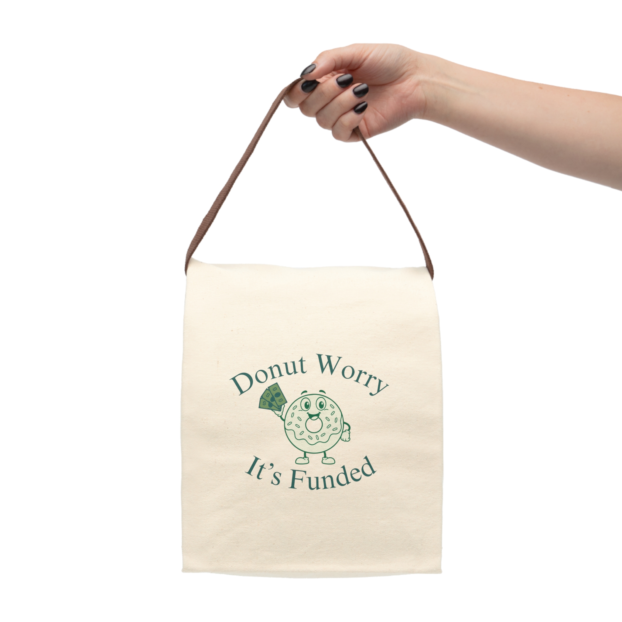 Donut Worry, It's Funded Canvas Lunch Bag With Strap - Image 4