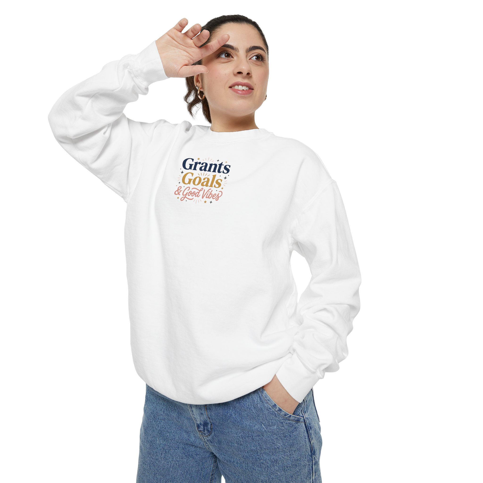 Grants, Goals, & Good Vibes Unisex Garment-Dyed Sweatshirt - Image 5