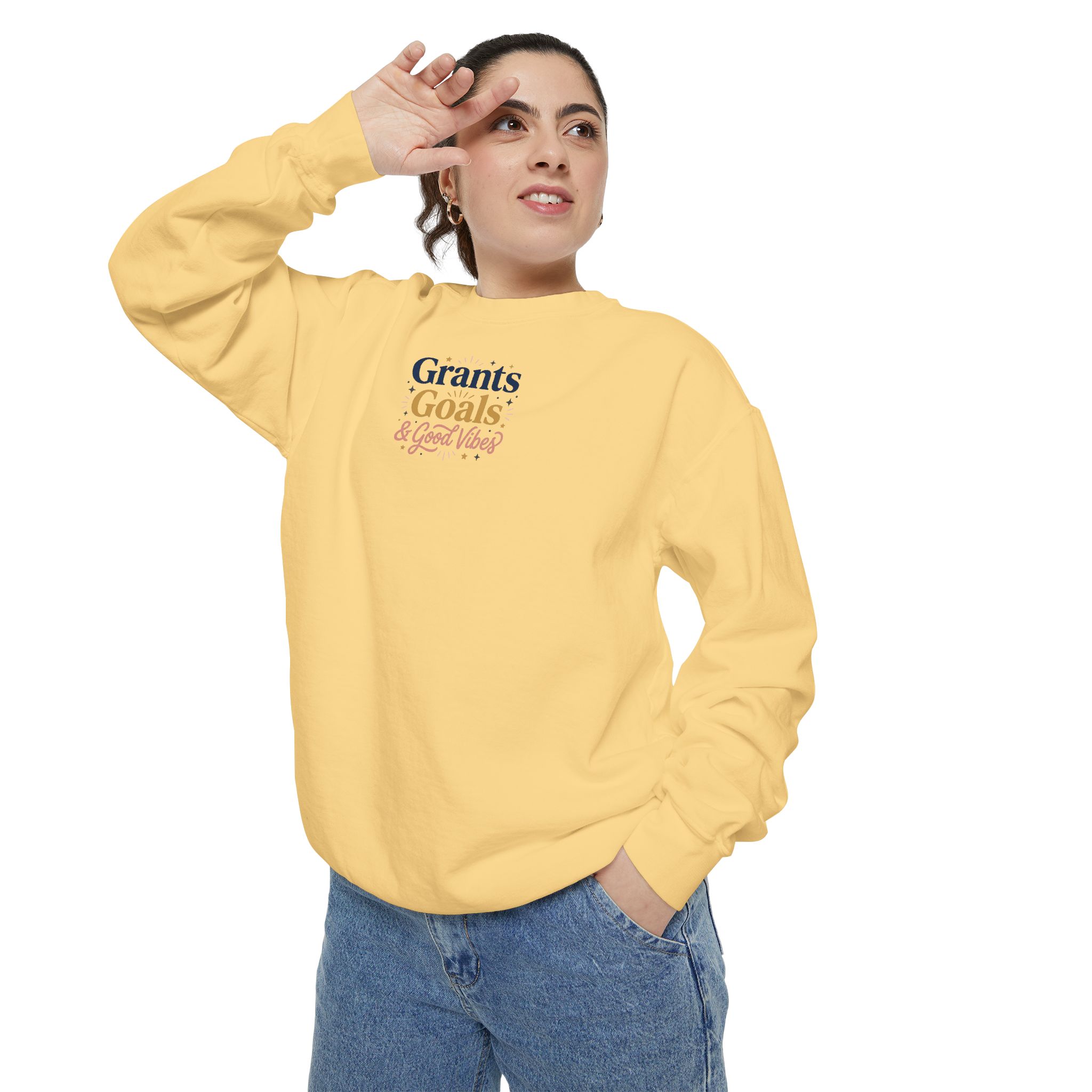 Grants, Goals, & Good Vibes Unisex Garment-Dyed Sweatshirt - Image 11